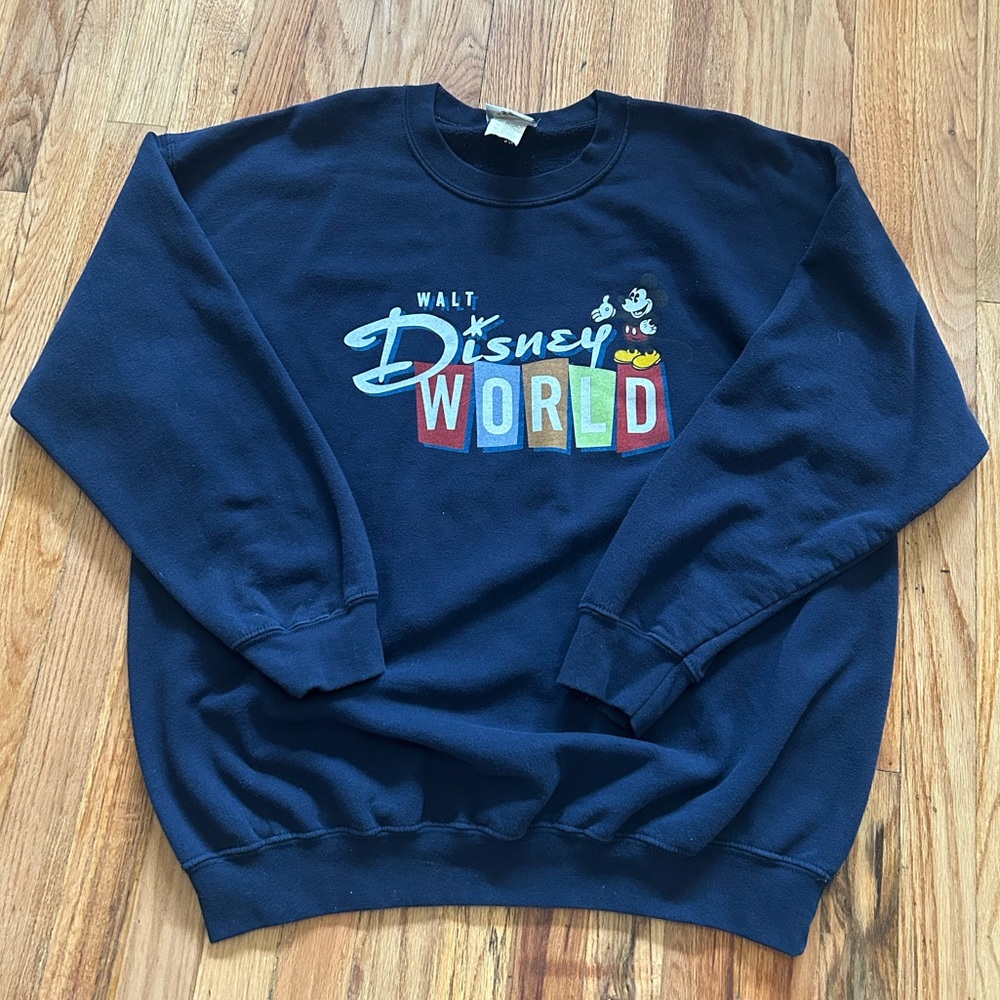 Walt Disney World Crewneck Pullover Sweater Mickey Mouse Navy Blue XL 90s